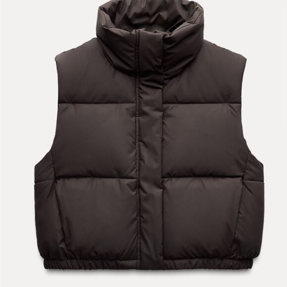 Crop zara Brown Puffer Vest - Picture 1 of 3